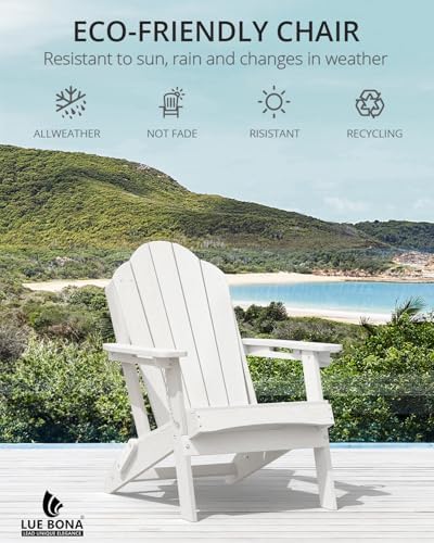 LUE BONA HDPE Folding Adirondack Chair, Cup Holder, Set of 2, White