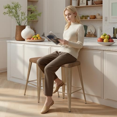 Bar Stools Set of 4, 24" Counter Height Bar Stools Backless, Upholstered...