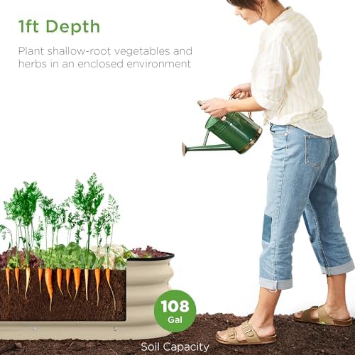 Best Choice Products 8x2x1ft Outdoor Metal Raised Garden Bed, Oval Deep Root ...