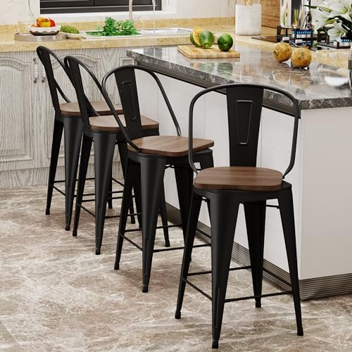 Aklaus Swivel Metal Bar Stools Set of 4 Counter Height Stools Counter Bar Sto...