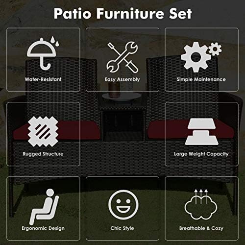 Tangkula Outdoor Rattan Loveseat, Patio Conversation Set with Cushions & ...