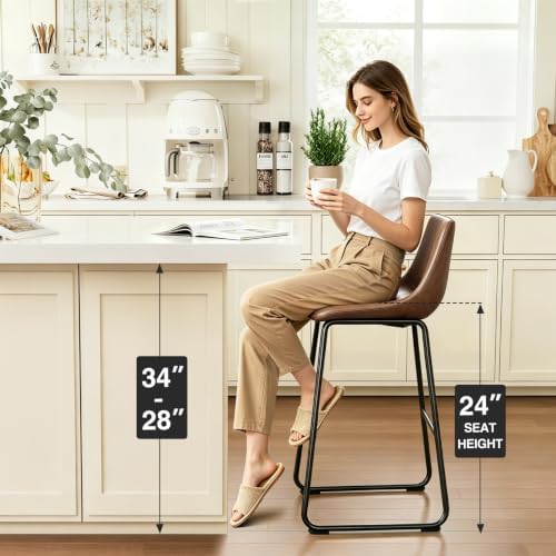 TAVR 24 inch Counter Height Stools Set of 3, Hold up to 500 lbs, Brown