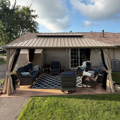 PURPLE LEAF Metal Gazebo 10' x 16' Champagne Galvanized Steel Double ...