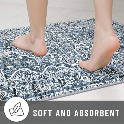 KUTA Vintage Washable Runner Rug 2x6 Blue White Runners for Hallways