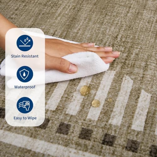 Garvee 8x10 Washable Living Room Area Rug Scalloped Neutral Non Slip Rugs