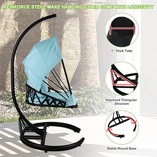 Foldable Hanging Chair Swing Hammock Egg Chair PE Rattan Wicker Seat w/Padded...