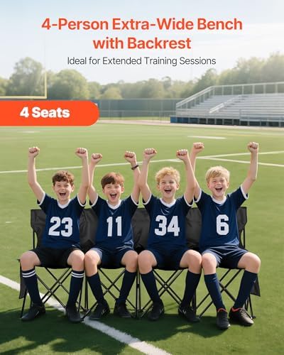VEVOR Portable Folding Bench, 4 Seat Foldable Soccer Bench with Side Pockets ...