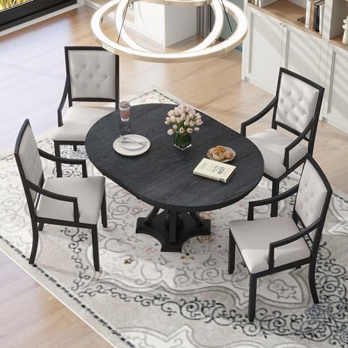 LUMISOL Extendable Round Dining Table Set for 4-6, 42"-58" Round to...