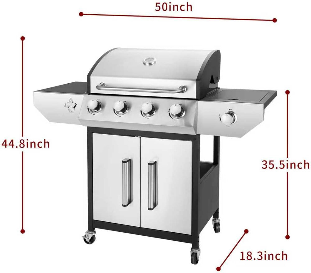 4-Burner Propane BBQ Grill 53000 BTU Stainless Steel Cast Iron Grate