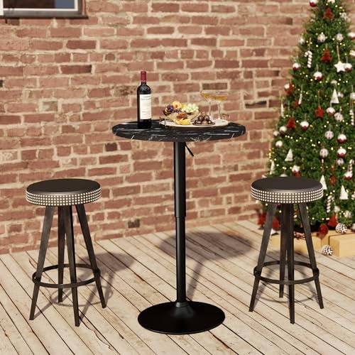 NOBPEINT Round Bar Tables, 360° Swivel Height Adjustable Bistro Pub Table wit...