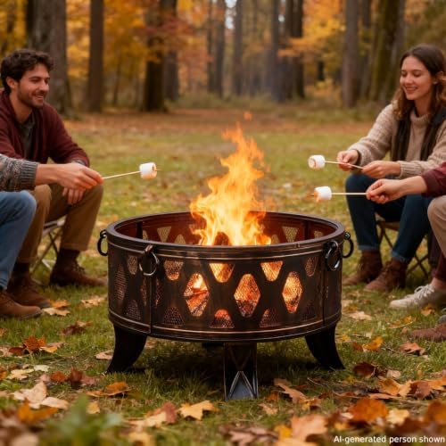 Breezz 26 in Round Wood-Burning Fire Pit with Grill