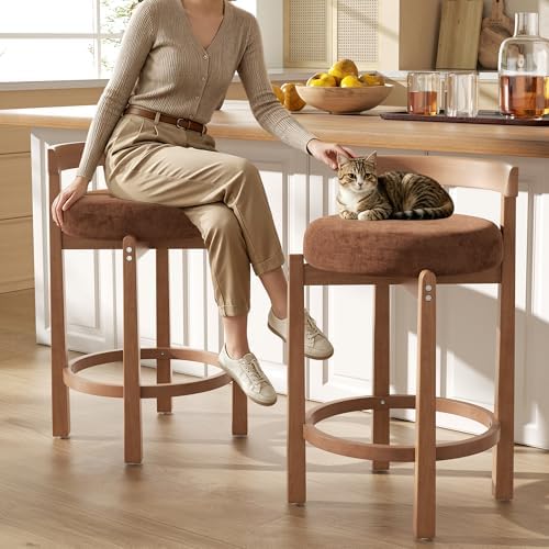Bar Stools Set of 2, 26" Upholstered Counter Height Bar Chairs, Mid Cent...