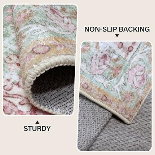 Vhong Washable Area Rugs Boho Vintage Modern Neutral Large Carpet Green and P...