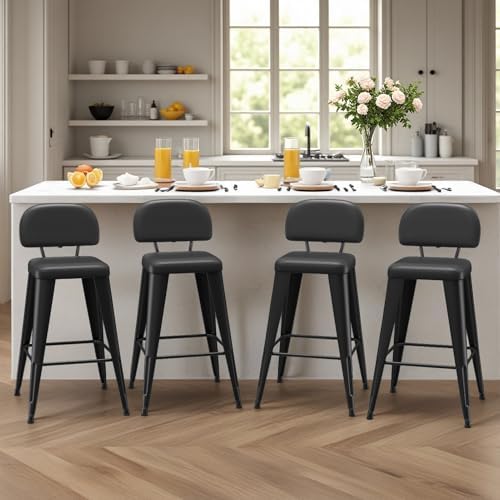 24 Inch Metal Bar stools Set of 4, Upholstered Counter Height Bar Stools with...