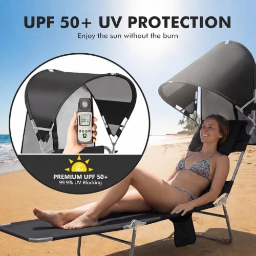 Backpack Beach Tanning Lounge Chair with Canopy Shade Face Hole Padded Adjust...