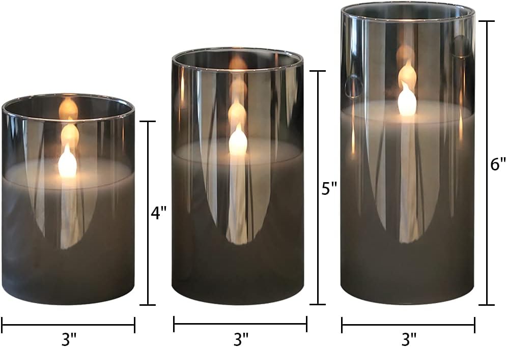GenSwin Gray Glass Flameless Led Candles Battery Operated with Timer and 10-K...