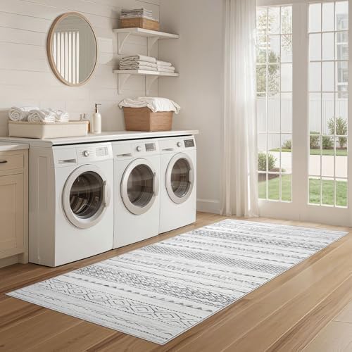 Nakagishi Runner Rug Kitchen Washable Rugs: 3x8 Non-Slip Boho Soft Modern Sta...