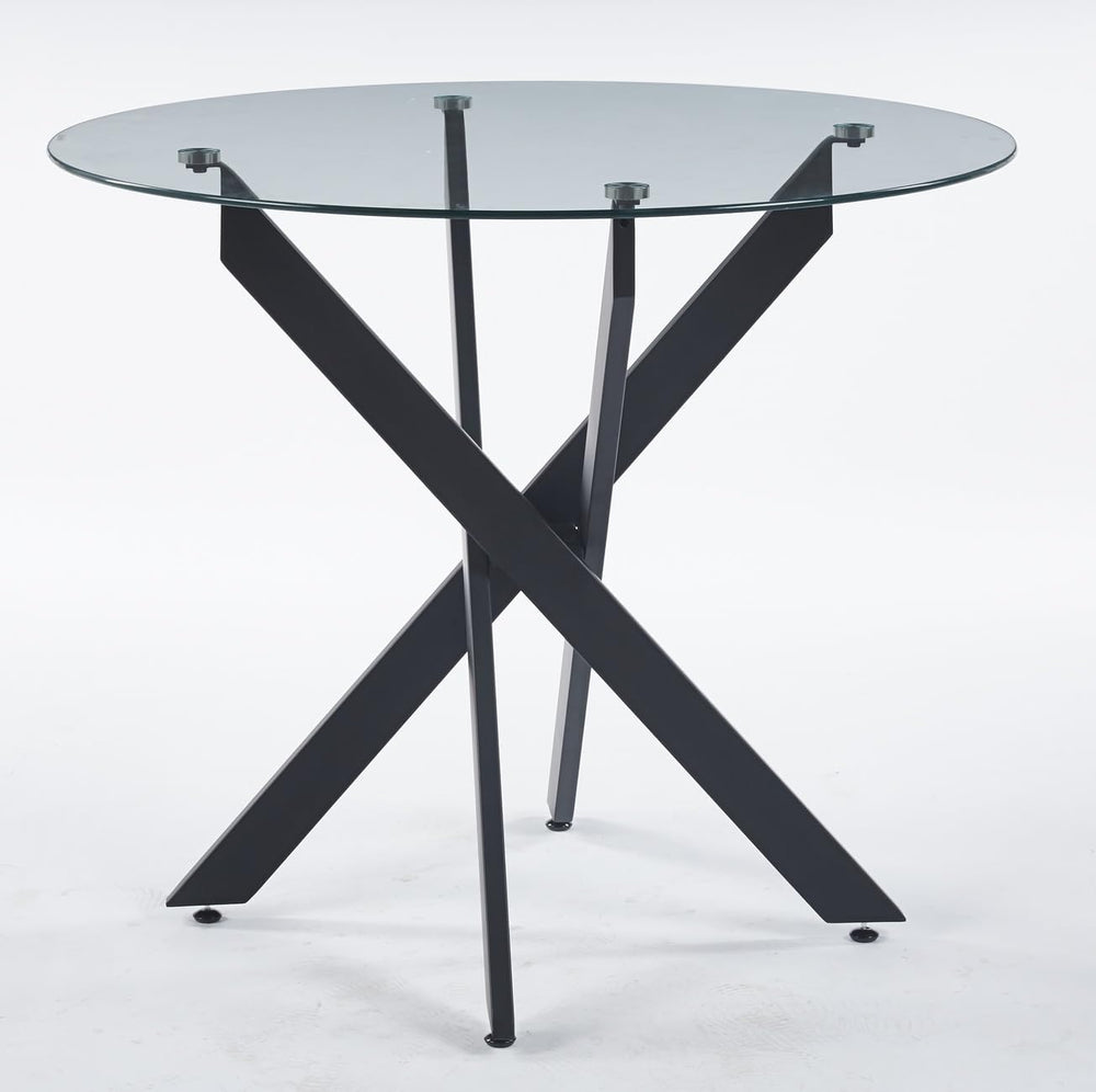 Henf 5 Piece Round Glass Dining Table Set, Modern Black Kitchen Dining Room T...