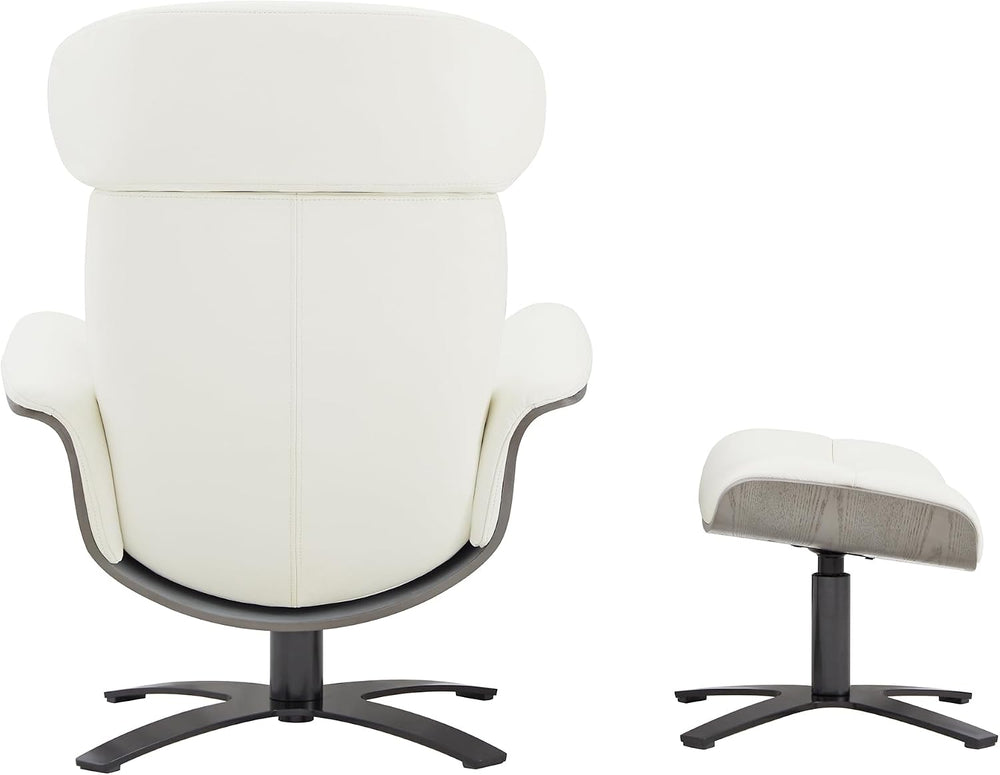 CHITA Genuine Leather Reclining Swivel Accent Chair with Ottoman, White