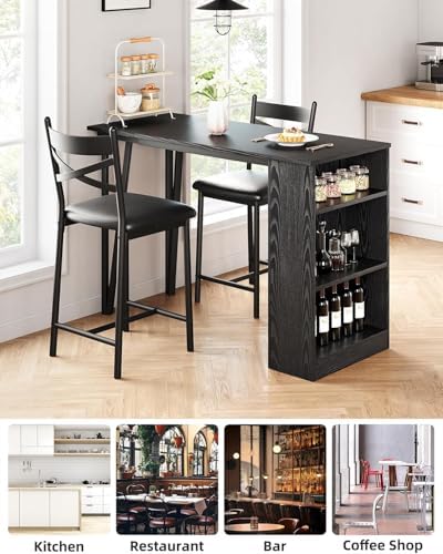 GarveeHome Extendable Bar Table Set for 2, Bar Table and Chairs Set, Black