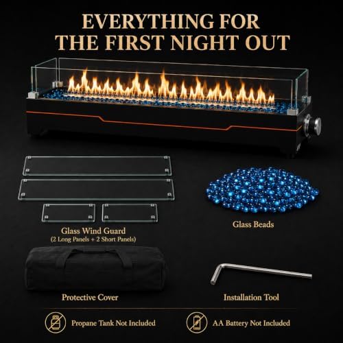 Grisun 36 Inch Tabletop Fire Pit with Glass Wind Guards for Patio & Camping