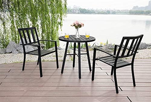 PHI VILLA 3 Pcs Patio Bistro Dining Set, 28" Metal Table& 2 Patio Ch...