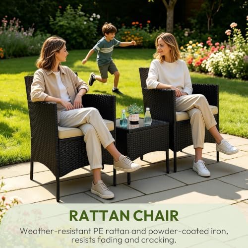 Yaheetech 3 Pieces Patio Conversation Set, Outdoor Rattan Bistro Furniture, 2...
