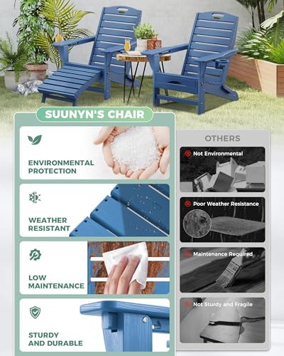 Adjustable Adirondack Chair,Outdoor Fire Pit Chair,NavyBlue