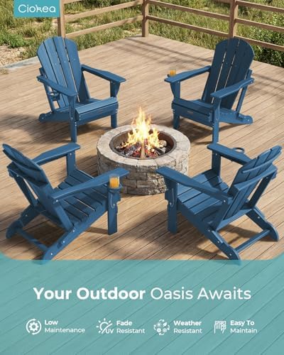 Ciokea Folding Adirondack Chair HDPE All-Weather Patio, Navy Blue