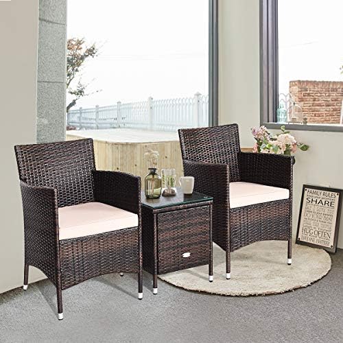 HAPPYGRILL 3 Piece Patio Set Wicker Rattan Furniture Set Outdoor Rattan Conve...