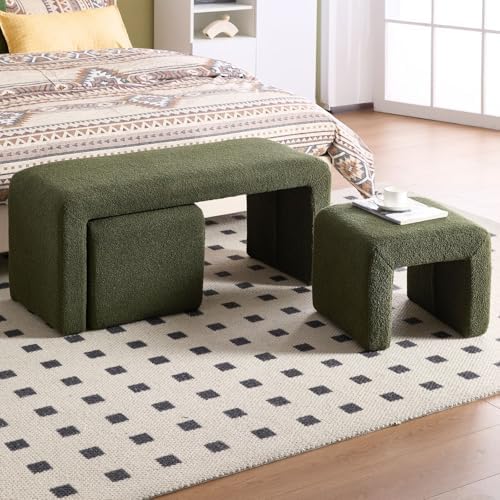 LukeAlon 3-Piece Nesting Ottoman Bench Set, 40.5" Wide Upholstered End o...