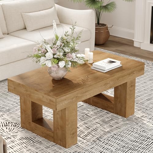 Rectangular Coffee Table, Heavy Duty Center Tables with Annual Ring Pattern, ...
