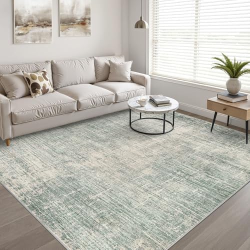 LOONGRUG 10x14 Area Rugs Washable Neutral Modern Living Room Rug Sage Green