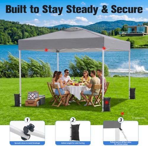 10x10 Pop Up Canopy Tent with One Push Setup, 3 Adjustable Heights, Gray