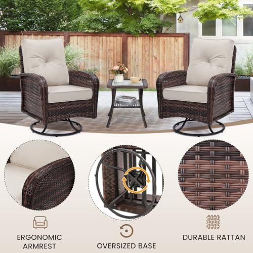 wildformers Luxury Outdoor Swivel Wicker Glider Patio Chairs with Table Set