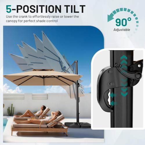 AreShark 11×11 FT Double-Top Cantilever Patio Umbrella, Beige