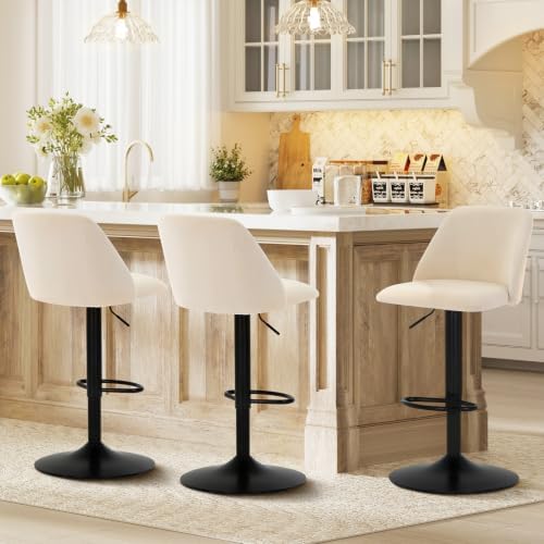 COLAMY Bar Stools Set of 3, Modern Swivel Bar Chairs, Adjustable Upholstered ...