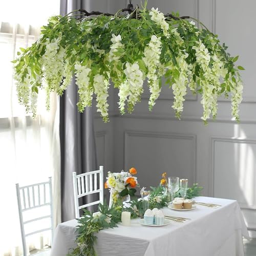 Efavormart 55" Cream Wisteria Hanging Canopy, 24-Branch Large Floral Cha...