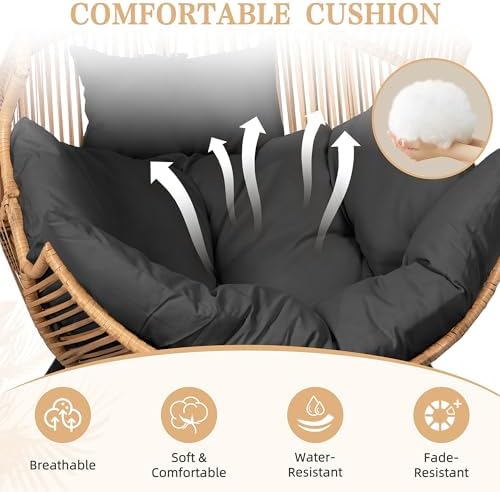 Vongrasig Outdoor Wicker Egg Chair PE Rattan Chair with Cushion, Oversized Pa...