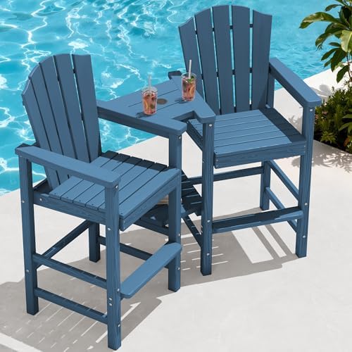 KINGYES Tall Adirondack Chair Set of 2 with Double Connecting Trays, Blue