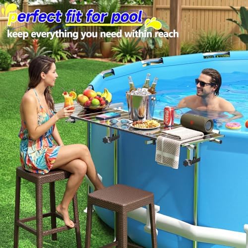 FUQUN Above Ground Pool Table, 47" x 11.7" Stainless Steel Poolside...