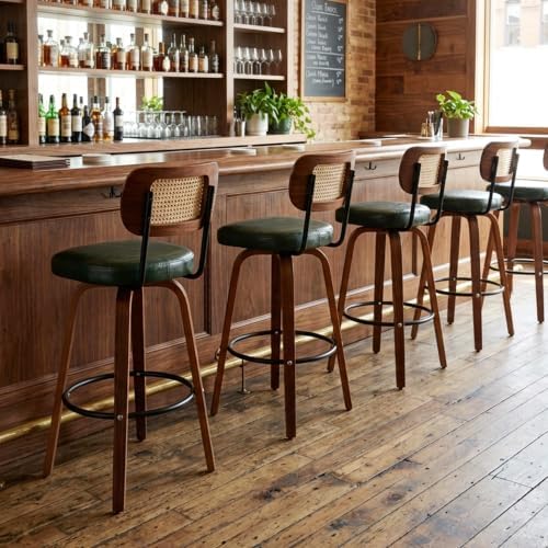 Rattan Bar Stools Set of 2,Upholstered PU Leather, 30''Counter Height...