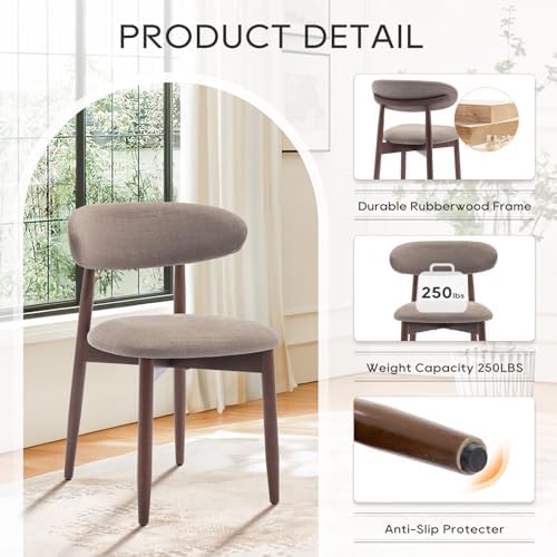 COLAMY Wooden Dining Chairs Set of 2, Upholstered Kitchen Side Chair, Camel