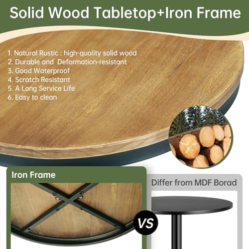 42" Height Round Bar Table with Solid Wood Top and Sturdy Metal Base, Ru...