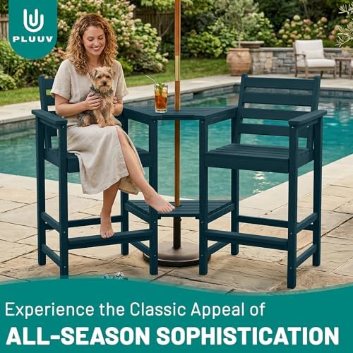 PLUUV Tall Adirondack Chairs Set of 2 with Double Connecting Trays,Navy