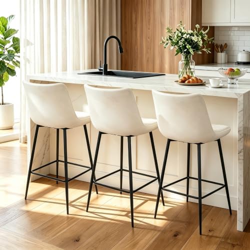 Counter Height Bar Stools Set of 3, FSC Certified Upholstered Faux Leather Ba...