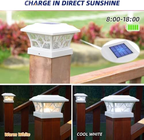 APONUO Solar Post Cap Lights 8 Pack with 1000mAh Battery - for 4x4 5x5 6x6 Fe...