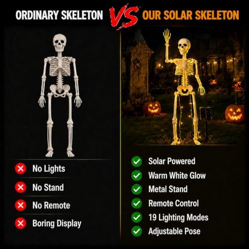 36" Solar Halloween Skeleton Decorations with Metal Stake & Warm Lights