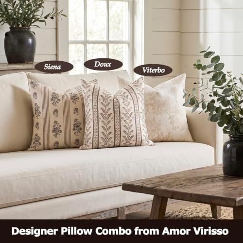 Amor Virisso Floral Throw Pillow Covers 20x20 Set of 2 Block Print Pillow Cov...