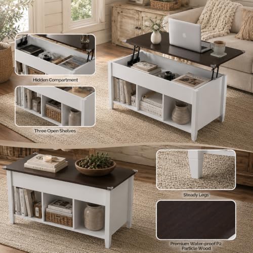 Bonnlo Lift Top Coffee Table, Wood Coffee Table with Lifting Tabletop, Hidden...